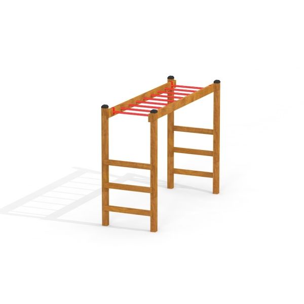 Wooden horizontal ladder for children's playground.