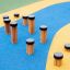Wooden stepping posts for outdoor playground, Jumping pegs set in colorful playground flooring.