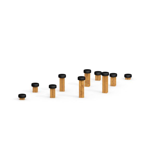 Wooden Jumping Pegs set for outdoor playground.