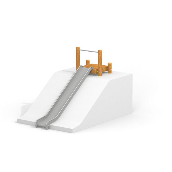 Children's Hill Slide h180 with wooden posts and silver slide on white platform.