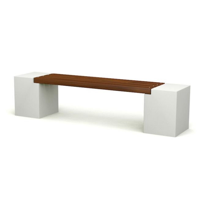 Vega Deco bench with wooden seat and white concrete supports