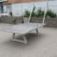 Concrete table tennis, free-standing table in an outdoor urban setting.