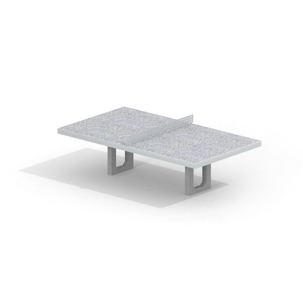 In-ground concrete table tennis table with metal net.
