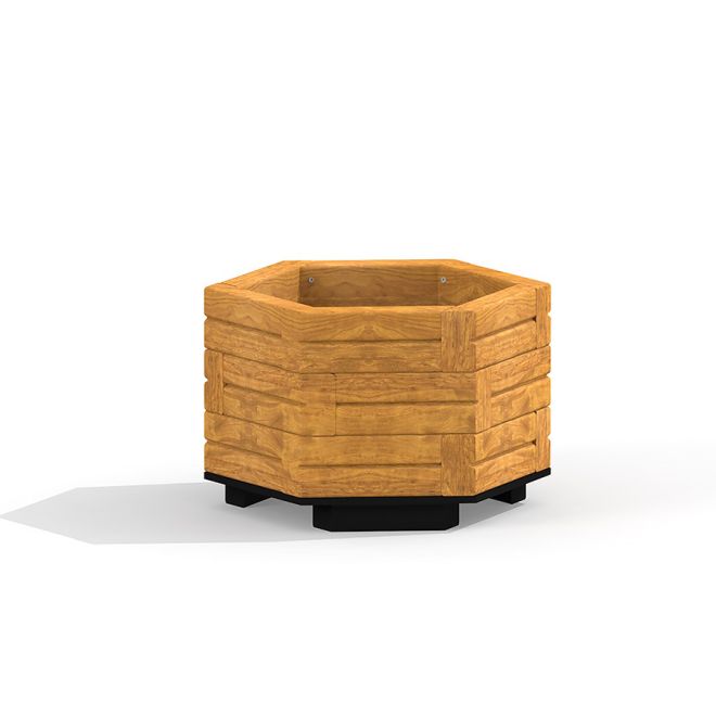 Wooden flowerpot III, hexagonal wooden planter box.