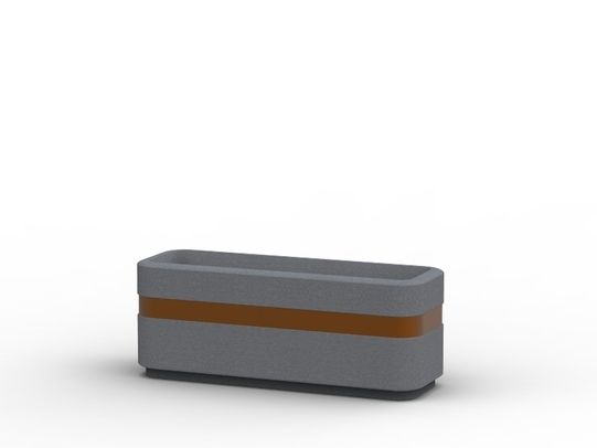 Gray rectangular outdoor bench Geneva IV with an orange stripe.
