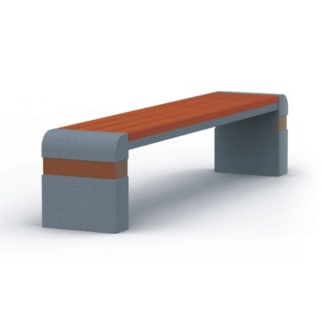 Geneva V bench with grey concrete legs and wooden seat