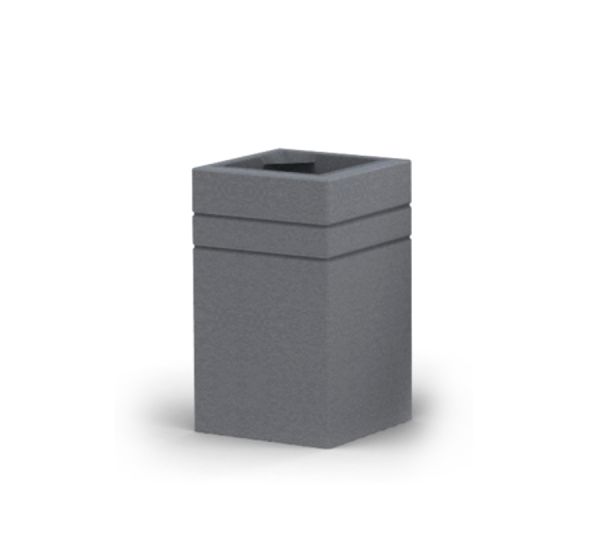 Gray Brno square outdoor trash bin.