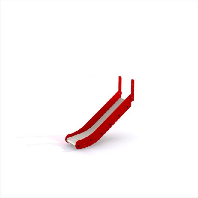 Children's Slide with Red Sides and White Sliding Surface.