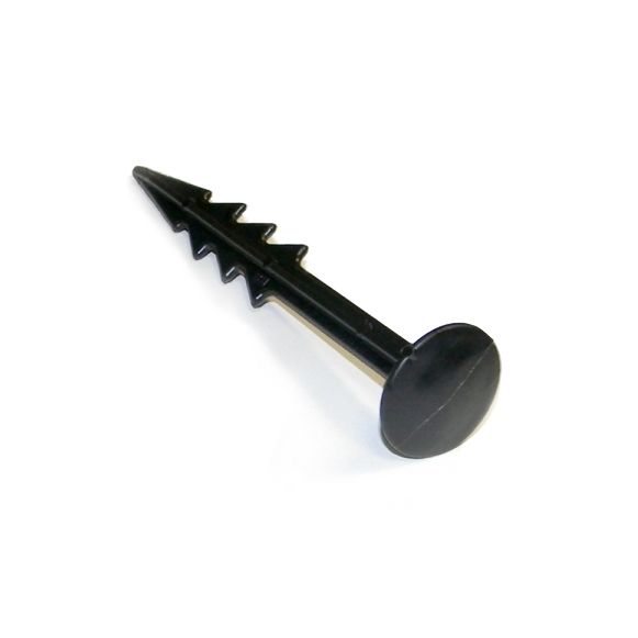 Black plastic pick with flat top and serrated edges.