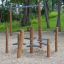 Children's playground equipment Kentucky Double made of wood and ropes.
