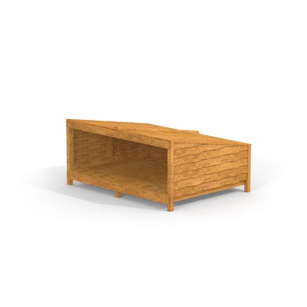 Wooden Sleep shelter playground equipment.