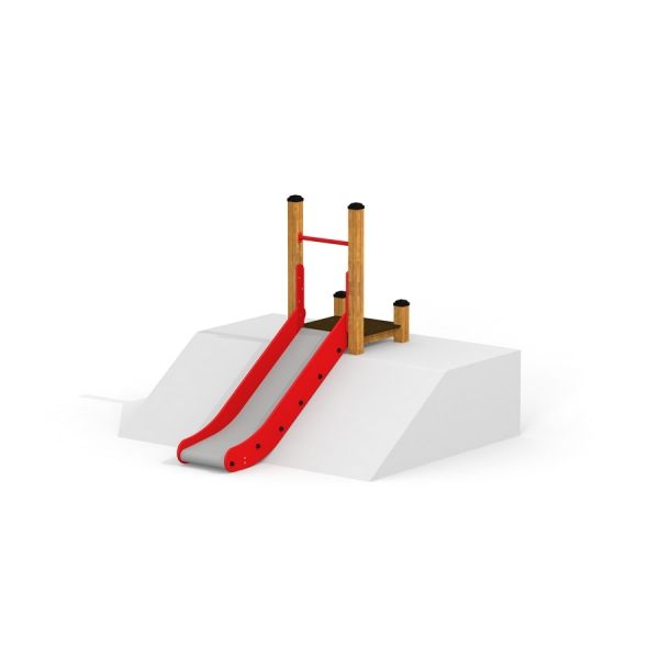Wooden Hill Slide SL90 with red sliding surface on playground platform.