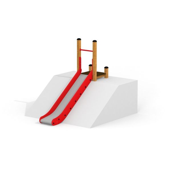 Outdoor playground slide Hill Slide SL120 with red sides and wooden support on white platform.