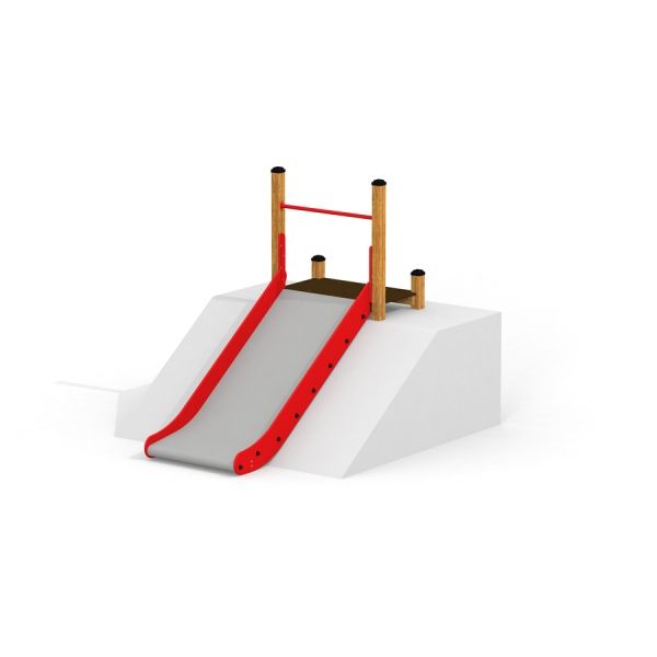 Playground slide, Hill Slide Wide SLW120, with red sides and wooden support.