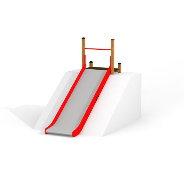 Outdoor playground slide Hill Slide Wide SLW180 red frame and gray slide.