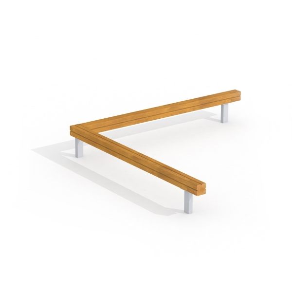 Wooden balance beam structure for playgrounds.