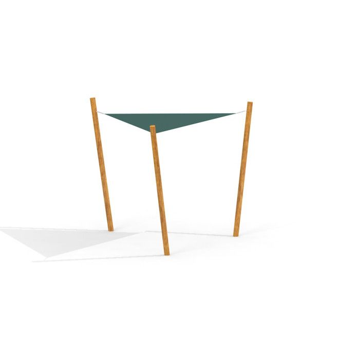 Sun Shade Triangle 3x3x3 Nature with wooden posts and green fabric canopy for playground shade