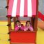 Children playing on Little Jungle single slide with red and white striped canopy.