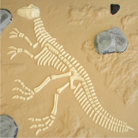 Dino sandbox base with dinosaur fossil imprint in sand