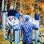 Set 7 outdoor fitness equipment in use in a forest park