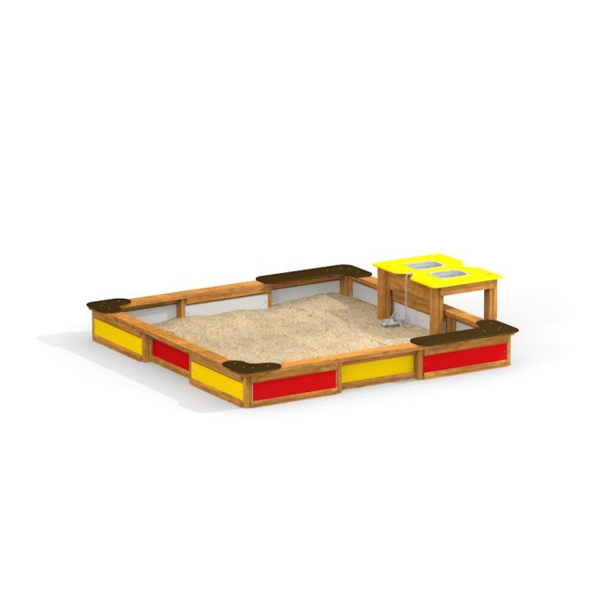 All accessible sandbox with colorful red and yellow panels