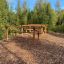 Outdoor exercise equipment called Double Jump Bars in a forest clearing.