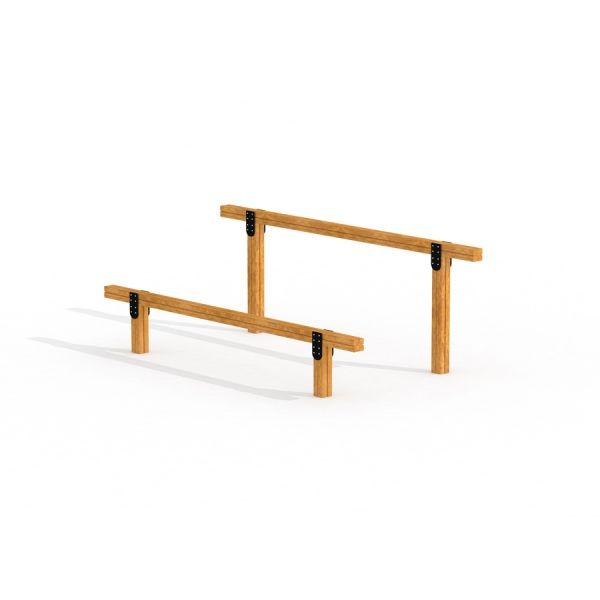 Outdoor fitness equipment Double Jump Bars in wooden finish.