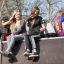 Children playing on Climbing Ramp steel structure in a playground