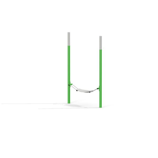 Single swing hammock with green and gray frame.