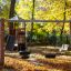 Nature Swing Frame (double swing) in a park during autumn with tire swings and a play structure in t