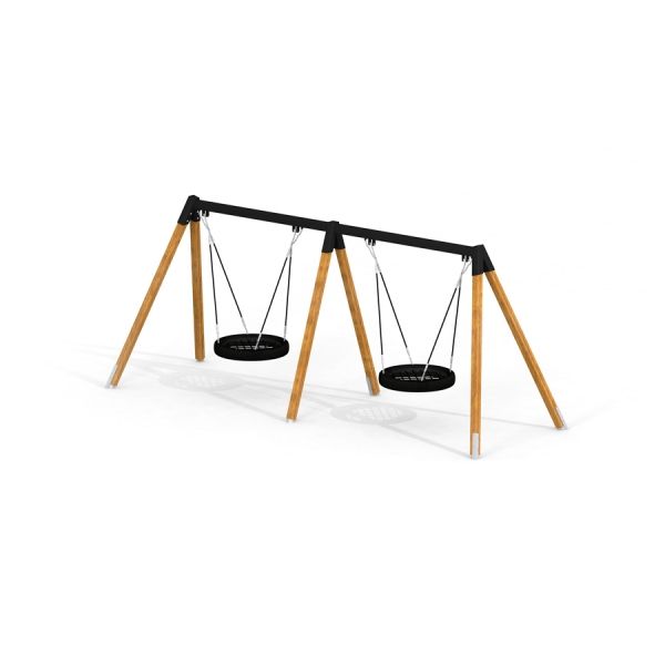 Double Swing (BNS 90cm) with two circular seats on wooden frame.