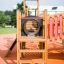 Searobber Castle castle with slide - wooden play structure with blue roof and slide in outdoor playg