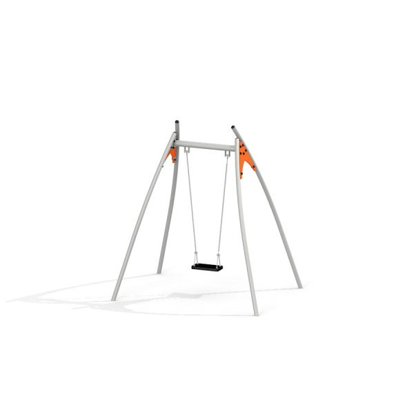 Single Swing playground equipment with metal frame and black seat
