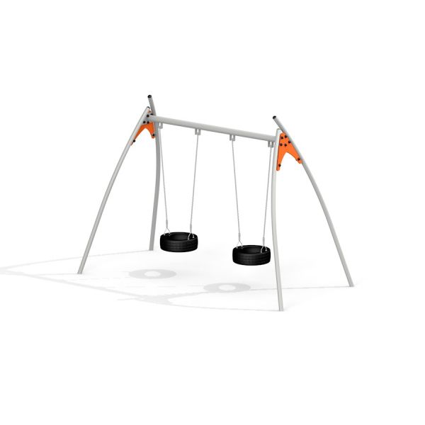 Double Swing with tire seats and sturdy metal frame.
