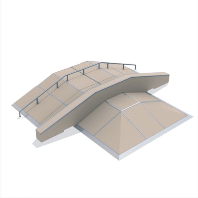 Outdoor playground structure Fun Box 13 with ramps and handrails.