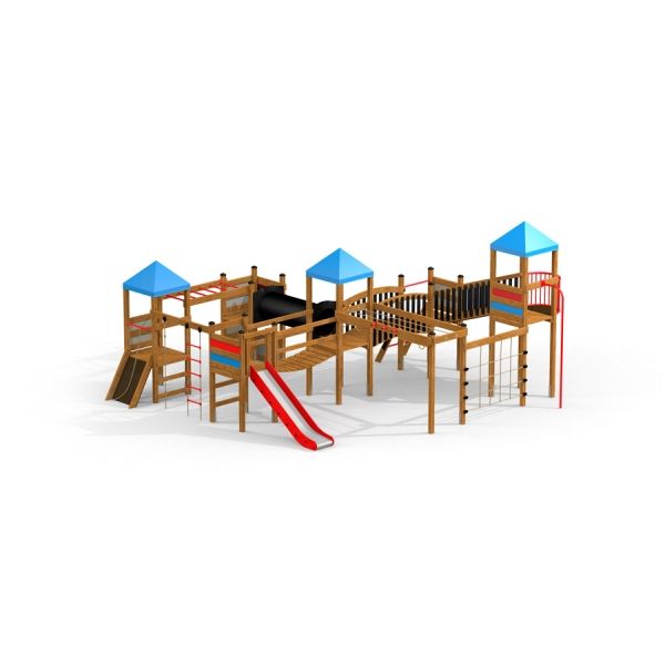 Tritowers castle with slide playground equipment.