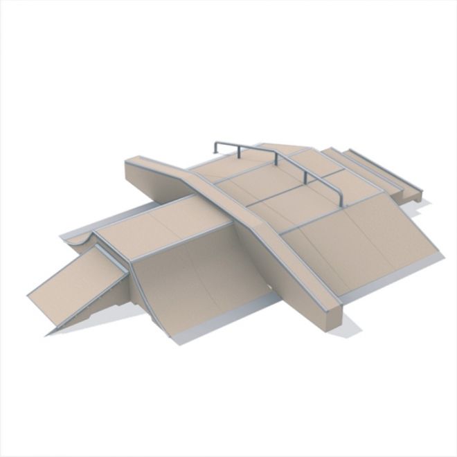 Skate park equipment Fun Box 6 with ramps and railings.
