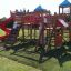 Space Station castle with slide on a playground with children playing