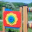 Colorful Clock outdoor play panel on playground.