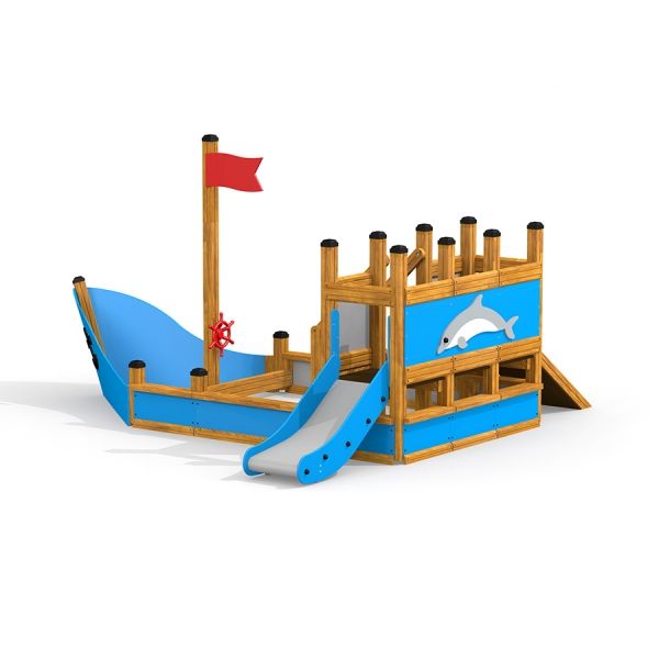 Children's playground structure Small Ship with Dolphin.