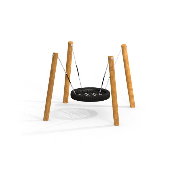 BNS Single Swing Robinia 4 Posts (BNS 90) - wooden swing with a circular net seat.