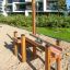 Wooden Sand &amp; Water Play table in outdoor setting