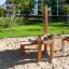 Wooden Sand &amp; Water Play table in outdoor setting