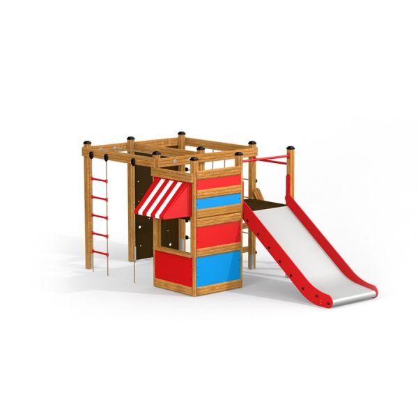 Playground climbing structure with wide slide, Climbing Kiosk by Lars Laj.