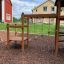 Six Angle with Suspension Bridge single slide on playground with wooden elements