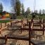 Outdoor playground equipment made of wood for children.