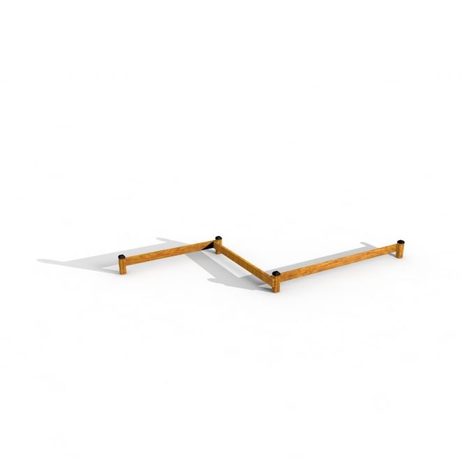 Wooden Balance beam structure with black connectors.