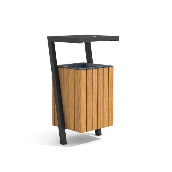 Modern outdoor trash bin with wooden panels - Uppsala bin.