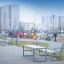 Modern benches and Kyoto Table HPL in a city park setting