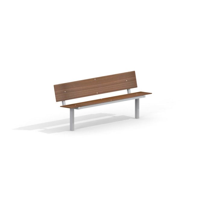 HPL Bench with wooden seat and backrest on metal legs.